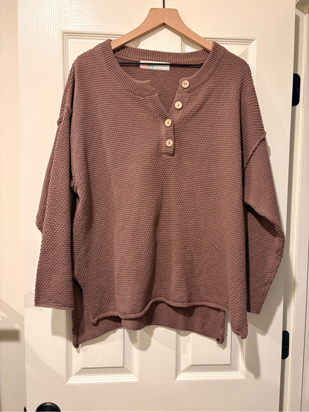 Free People Beach Hailee Set in Brown Waffle-Knit Henley Sweater